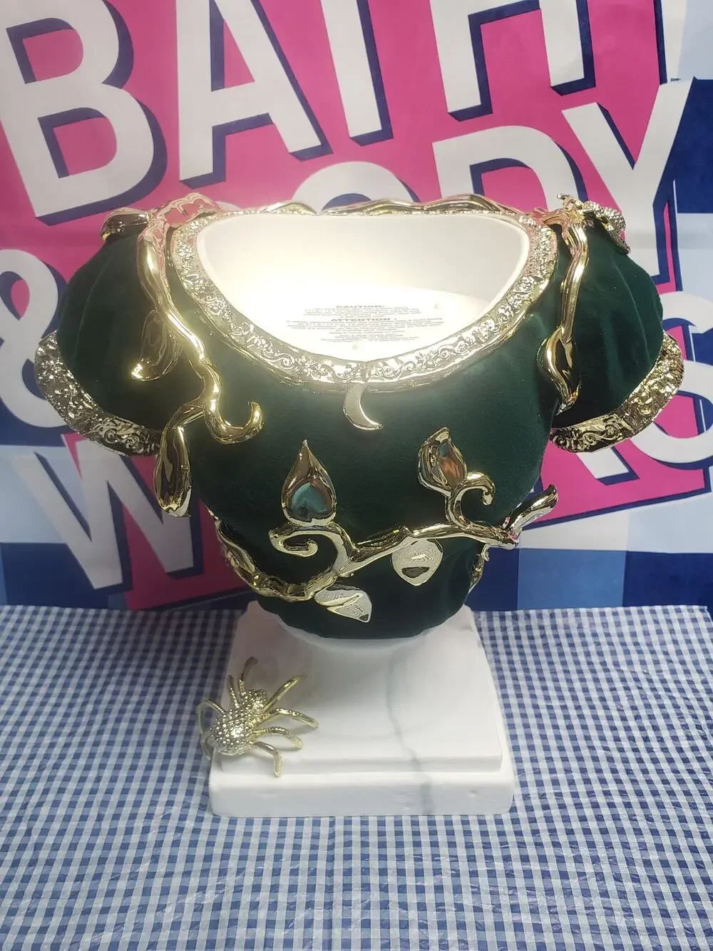 BBW Marble Headless Bust w. Spider Large 3 Wick Candle Holder / Pedestal Decor